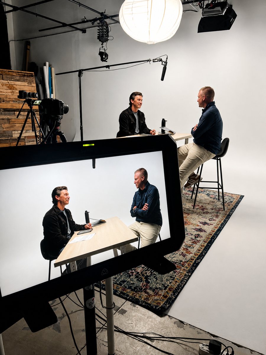 Ryan Koral interviewing a client during a Story Strategy session in his studio